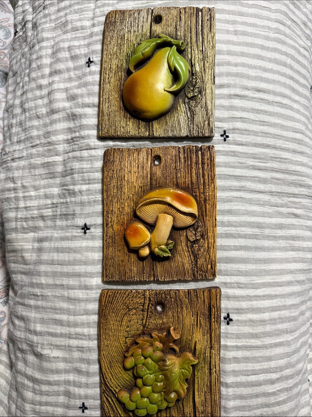 Vintage Style Fruit & Mushroom Wall Plaques - Green and Brown